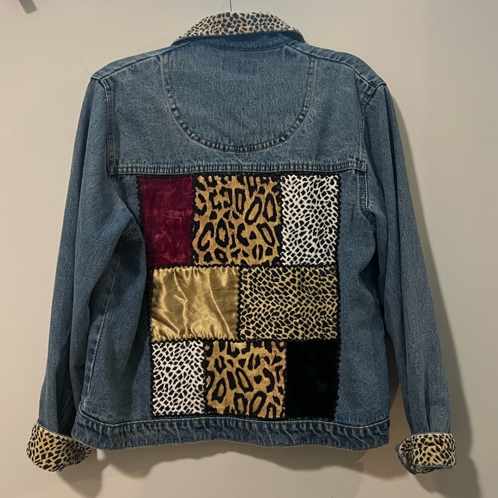 Patchwork Cheetah Jean Jacket - image 1